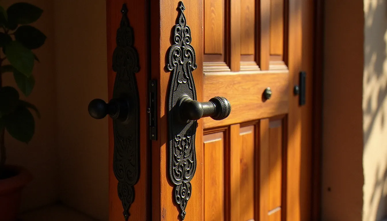 Porte en bois sculptée d'un riad marocain équipée d'une serrure à cylindre sécurisé moderne, illustrant le marché de la serrure prix maroc