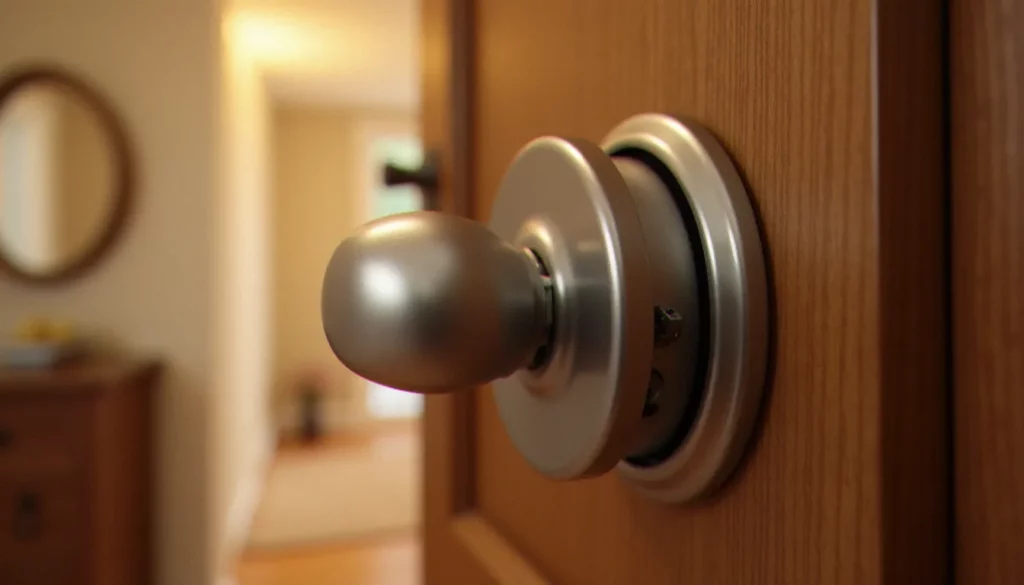 serrure avec verrou featured Serrure avec verrou dormant installée sur une porte d'entrée en bois, montrant le pène carré en position verrouillée