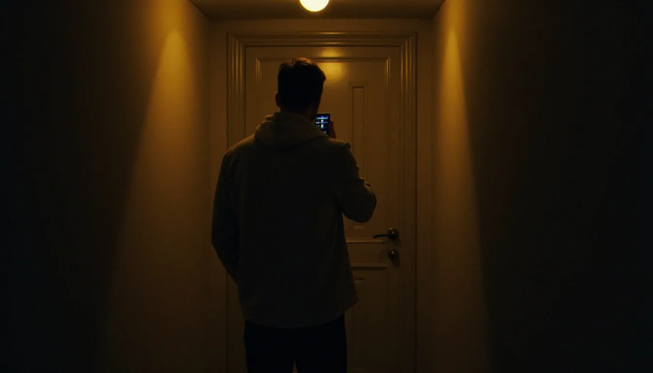 Personne bloquée devant sa porte d'appartement la nuit appelant une serrurerie d'urgence proche de chez elle