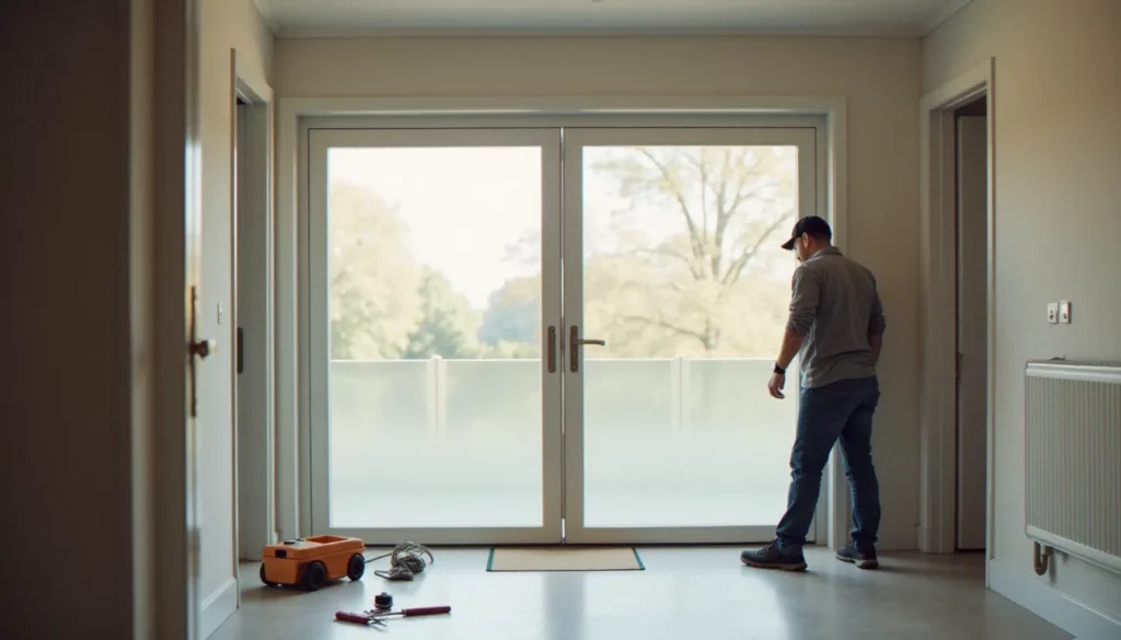 Installation d'un blindage porte pivot par un serrurier professionnel dans un appartement lyonnais contemporain