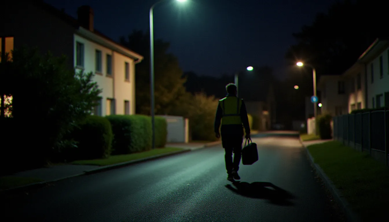 Serrurier intervenant en urgence de nuit devant un immeuble résidentiel à Argenteuil, illustration d'une intervention france serrurerie argenteuil