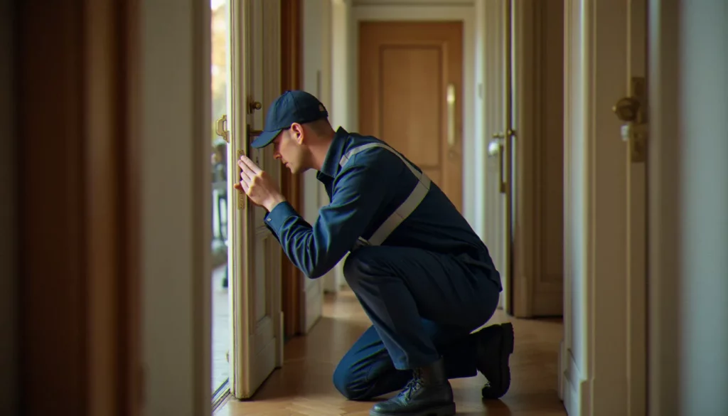 Serrurier professionnel examinant une serrure de porte d'appartement à Argenteuil dans le cadre d'une intervention france serrurerie argenteuil
