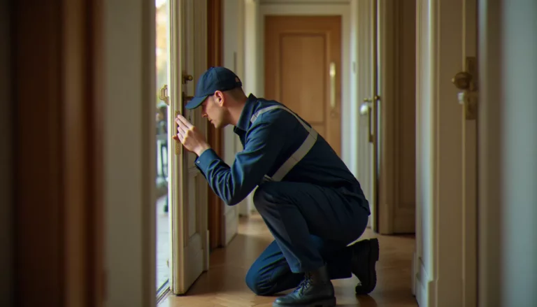 Serrurier professionnel examinant une serrure de porte d'appartement à Argenteuil dans le cadre d'une intervention france serrurerie argenteuil