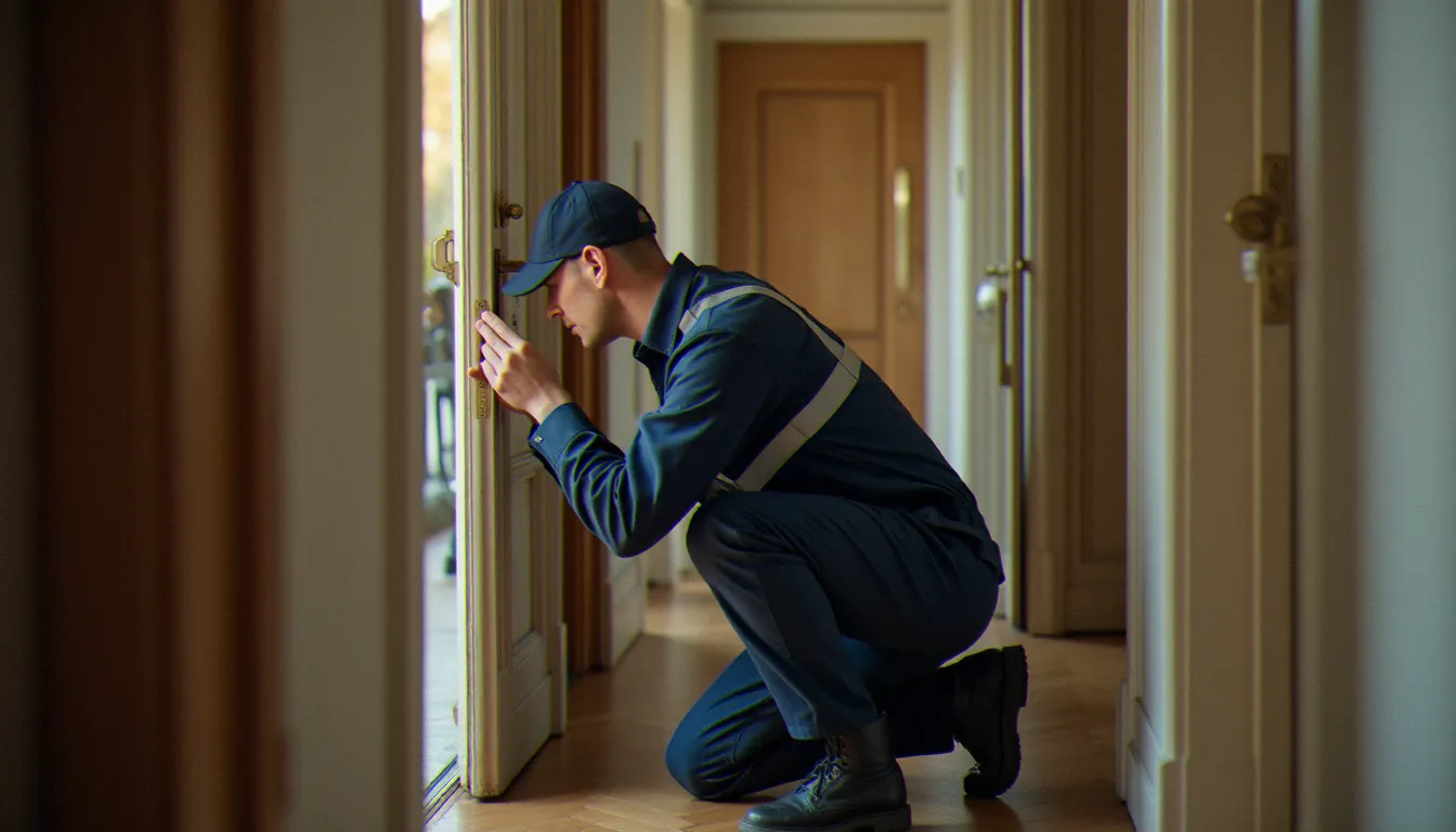 Serrurier professionnel examinant une serrure de porte d'appartement à Argenteuil dans le cadre d'une intervention france serrurerie argenteuil