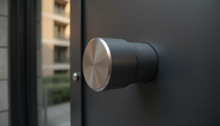 Porte d'entrée moderne en acier anthracite équipée d'une serrure sans poignée avec cylindre affleurant haute sécurité