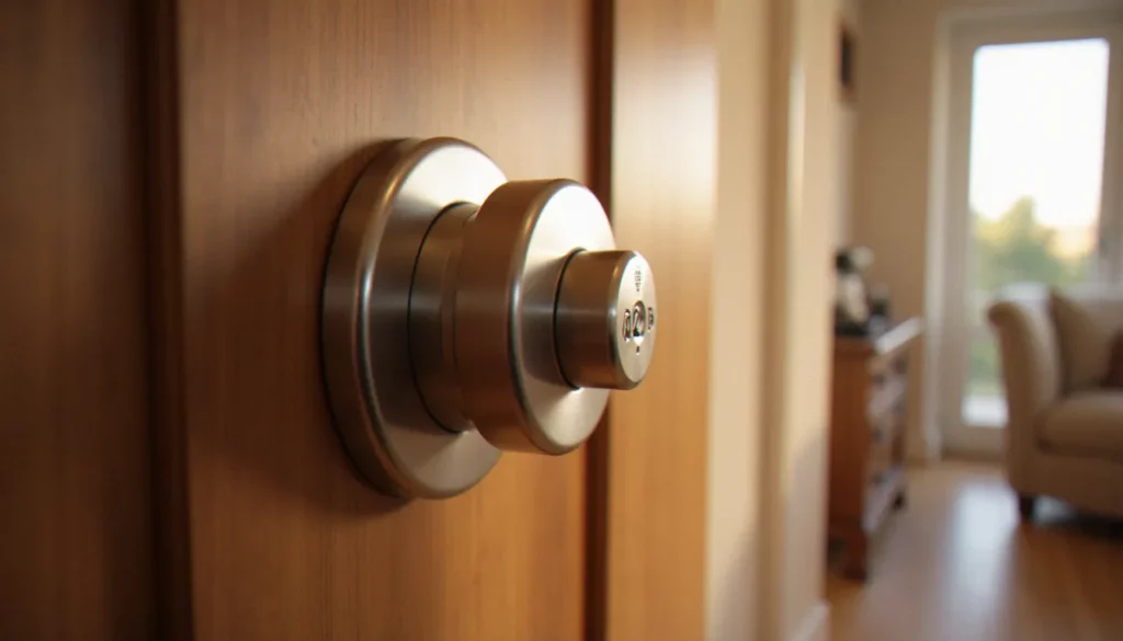 Cylindre de serrure sans souci certifié A2P installé sur une porte d'entrée en bois massif à Lyon