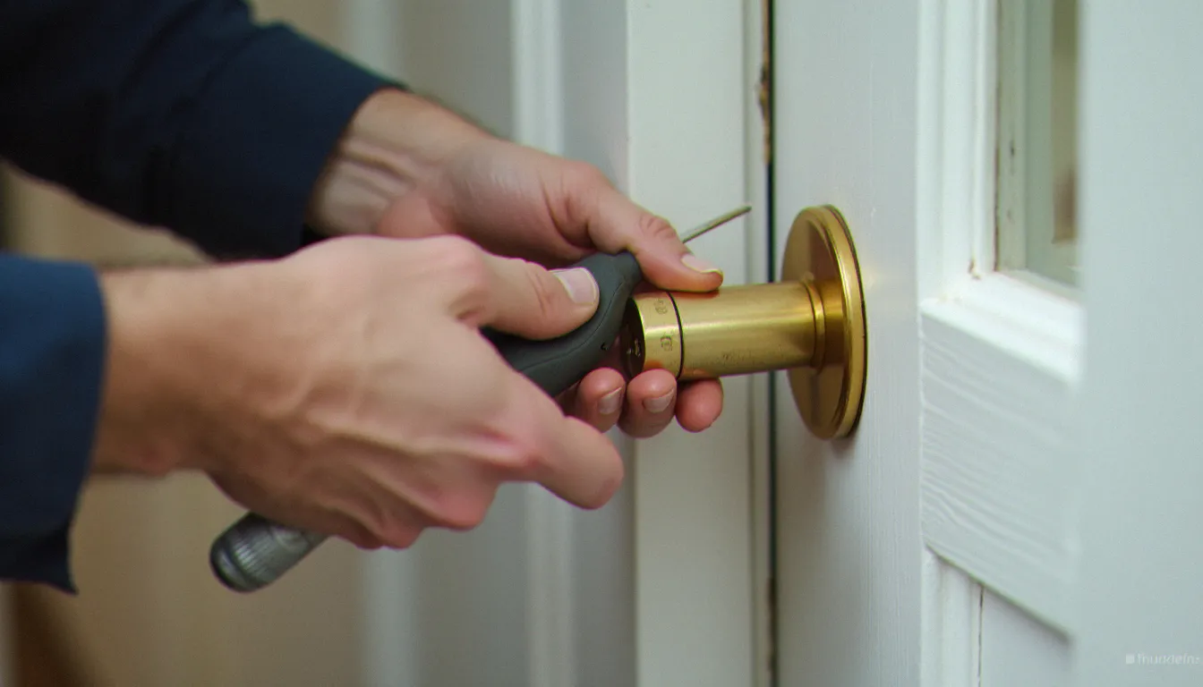 Pose d'un cylindre haute sécurité certifié A2P par un serrurier qualifié lors d'une installation de serrurerie