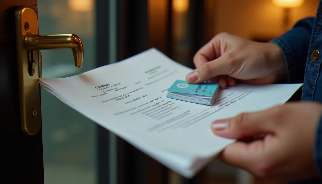 Serrurier présentant un devis écrit et sa certification professionnelle avant une intervention de serrurerie en France