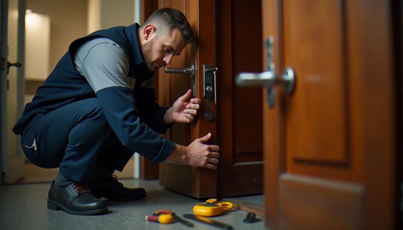 Pose professionnelle d'une serrure multipoints certifiée A2P sur une porte d'appartement à Lambersart par un artisan serrurier équipé