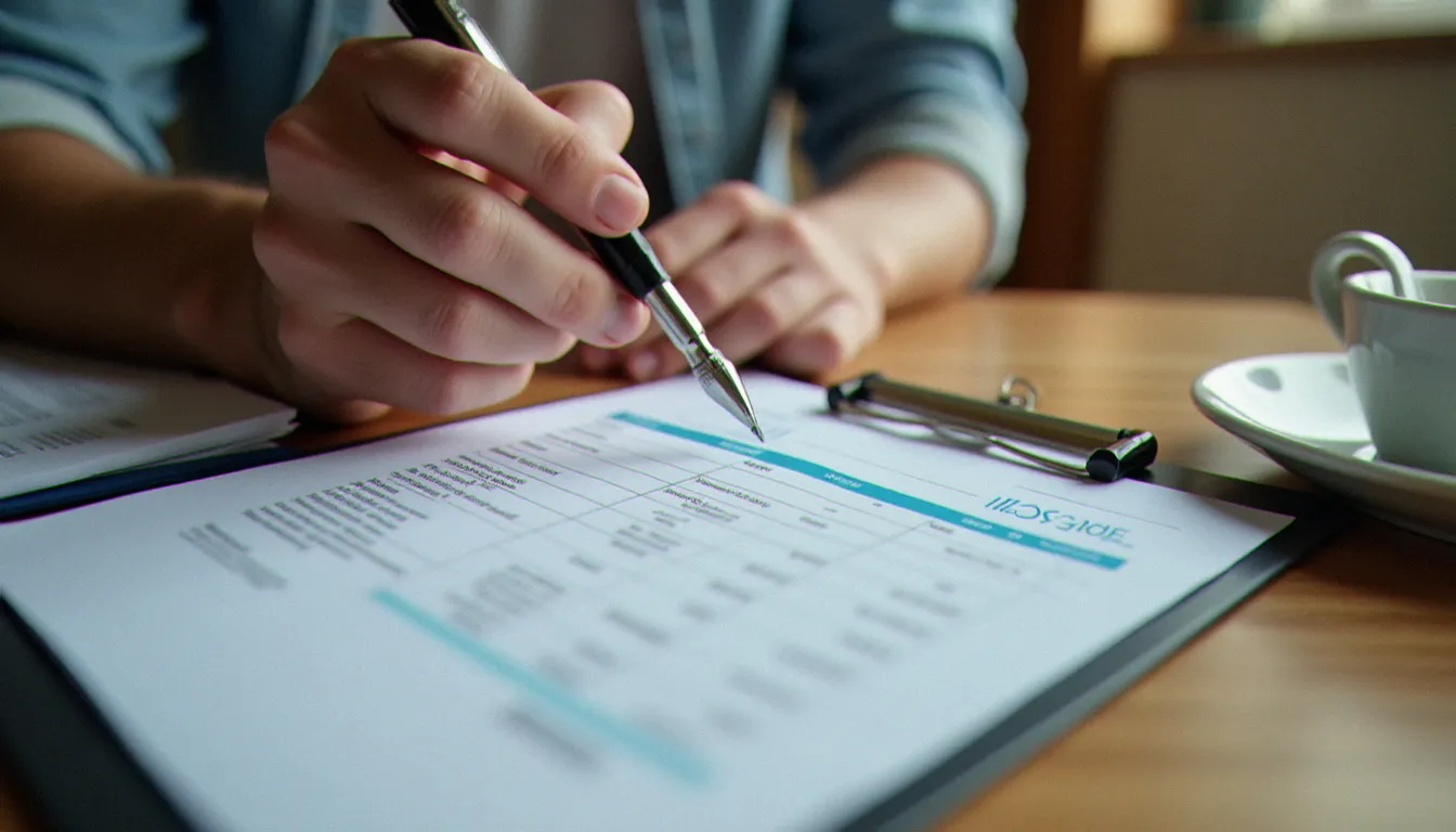 Gros plan sur un devis de serrurerie détaillé posé sur une table, illustrant le calcul transparent des tarifs d'un serrurier en France