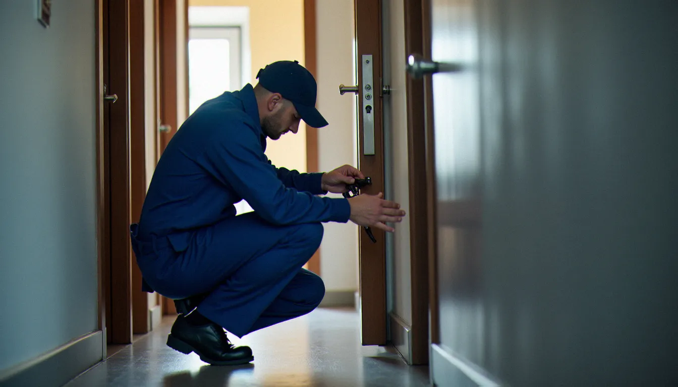 Serrurier en intervention de dépannage devant une porte d'appartement à Lyon, illustrant le prix d'un serrurier dépannage