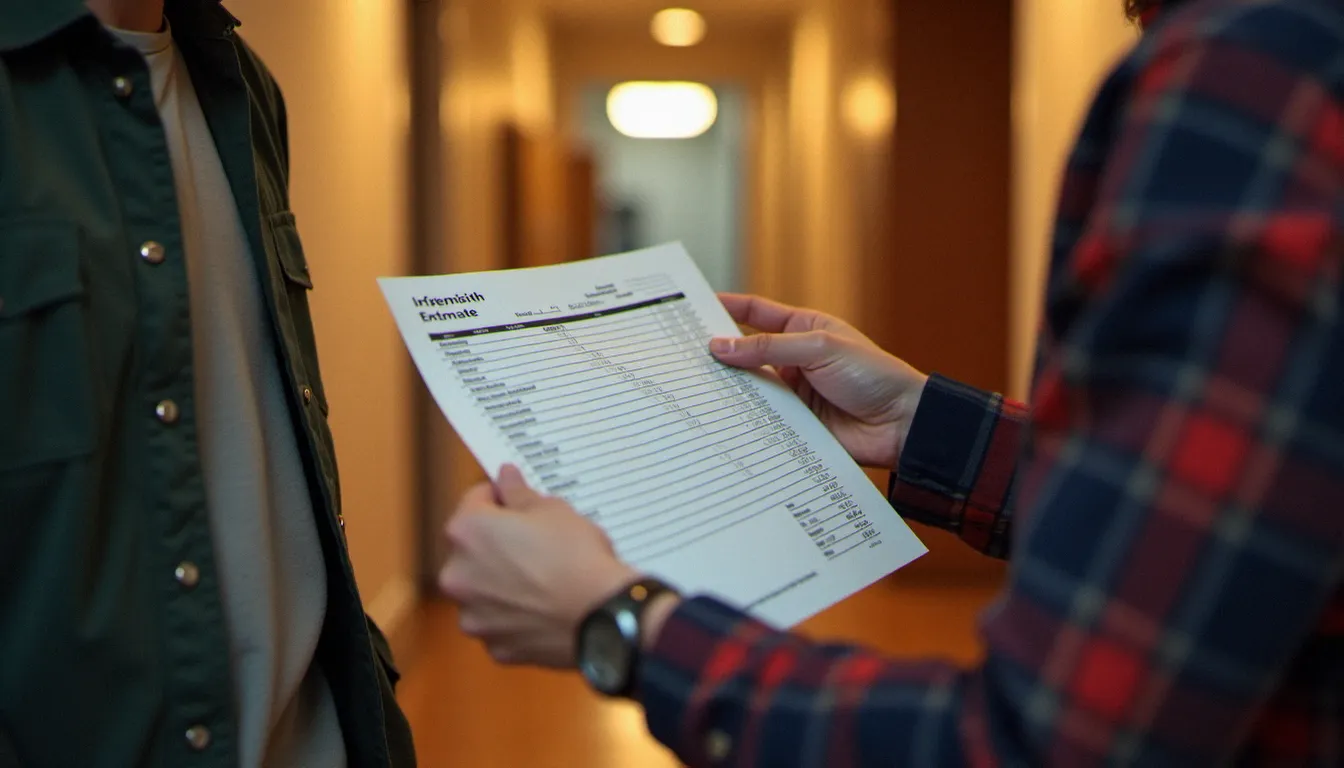 Un serrurier présentant un devis détaillé à un client avant une intervention, illustrant la transparence sur les tarifs de serrurerie à Montréal