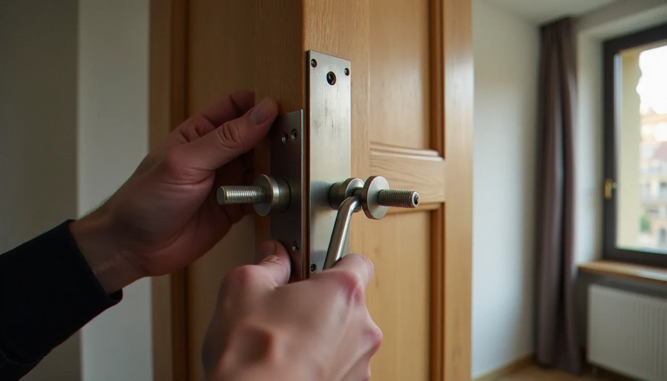 Serrurier professionnel posant un blindage de porte en acier sur une porte d'entrée d'appartement à Lyon, illustration du blindage porte prix