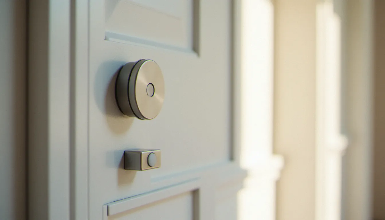 Détecteur d'ouverture magnétique composant d'un intrusion protection system IPS installé sur une porte d'entrée de maison