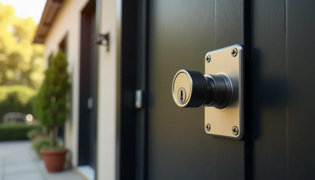 Cylindre de serrure anti-effraction certifié A2P installé sur une porte blindée, illustration de la protection effraction d'un logement