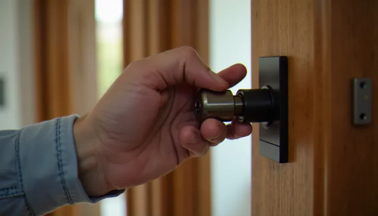 Serrurier posant un cylindre certifié A2P sur une porte d'entrée en bois, illustration du prix d'une serrure en France