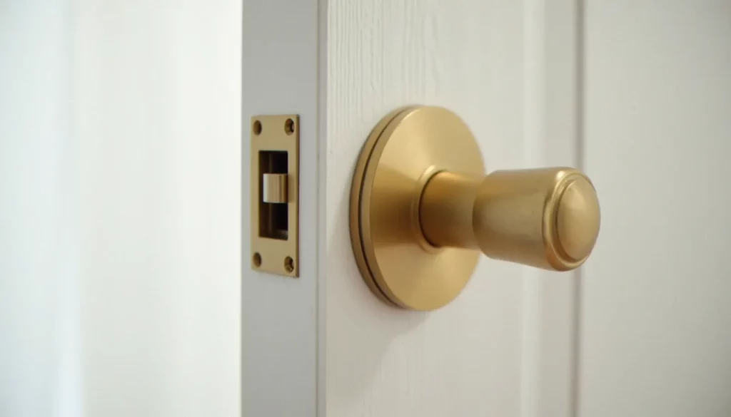 Mécanisme de loquet en laiton sur une porte intérieure blanche