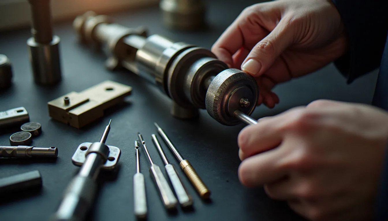 Outils de serrurerie professionnels sur un mécanisme de serrure